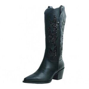 Wild Pair Lucah Cowboy Boots Black Smooth 6M Decorative Stitching MSRP $99